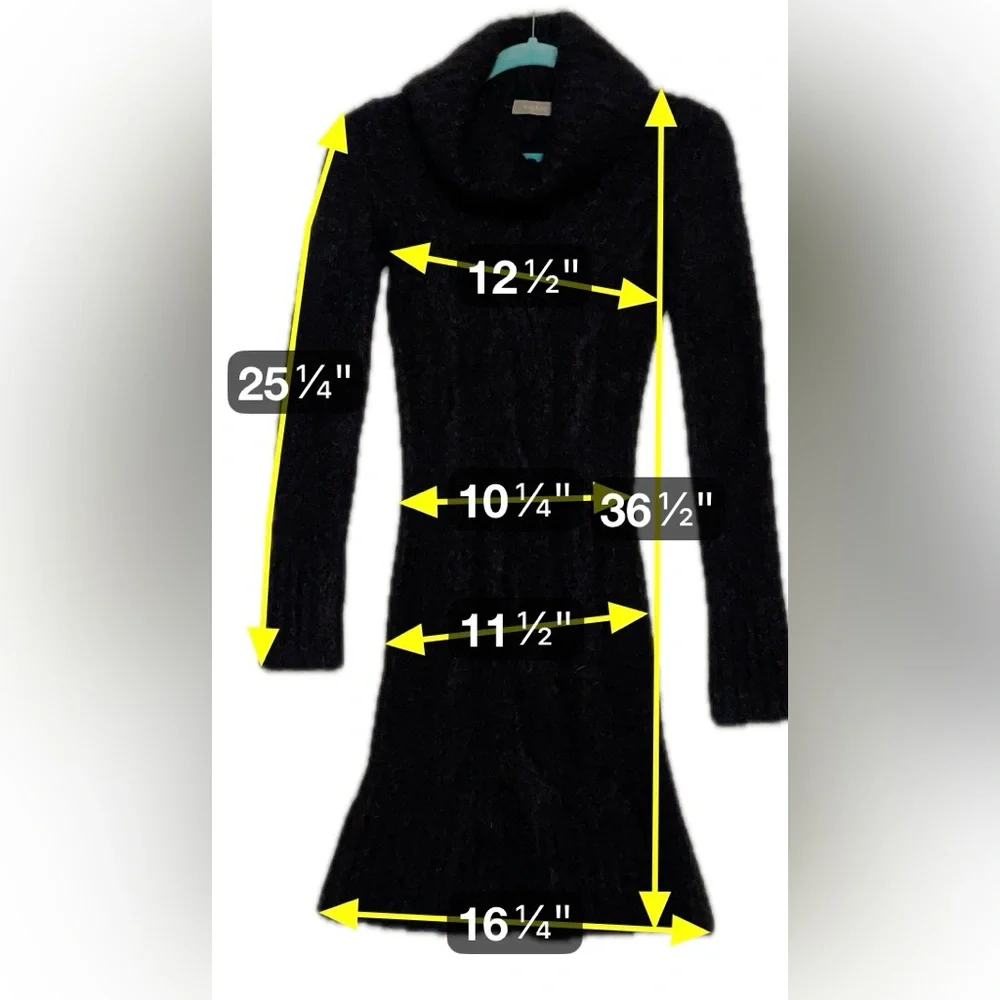 Whimsigoth Black Cowl-Neck Cable Sweater Dress Luxury Soft Stretch Bodycon Small - Picture 7 of 10